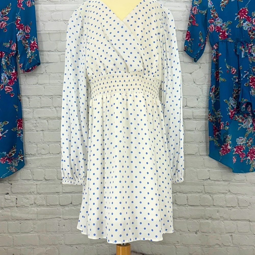 GB Girls BlueIvy polka dot long‎ sleeve chiffon dress double lined girls m 8/10